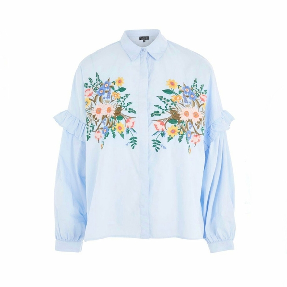 [Sold] Topshop embroidered poet sleeves tee - Picture 3 of 4